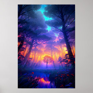 Det mystiska ljuset i Swampy Forest Poster