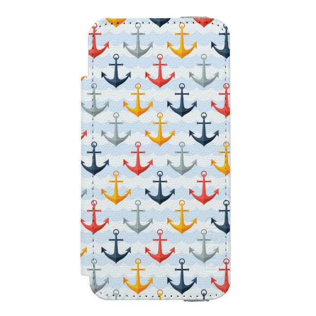 Det nautiska mönster med ankrar incipio iPhone wallet skal (Folio Framsidan)
