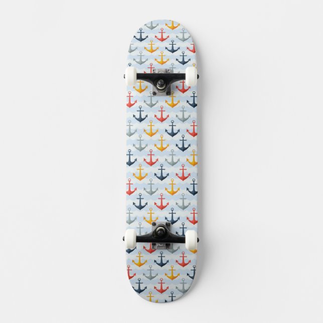 Det nautiska mönster med ankrar skateboard bräda 20,5 cm (Framsida)