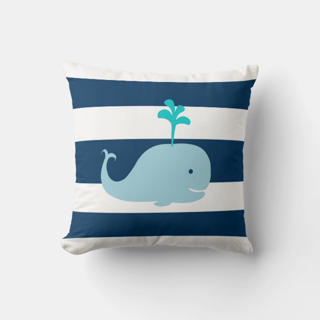 Det nautiska val kudder i marinblått och vit kudde (Framsida)