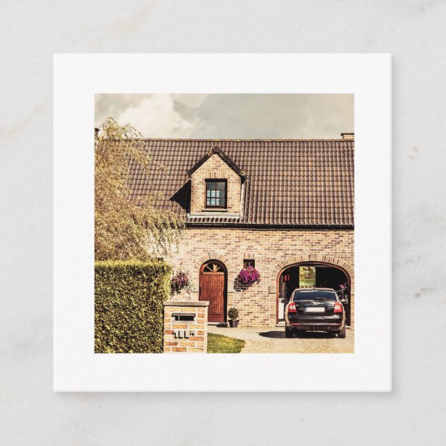 Det nya adress vi har flyttathuset kvadrerar fyrkantigt visitkort (Framsida)