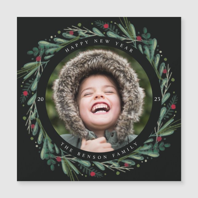 Det nya året för utandning av Löv Berries Magnet (Framsida)