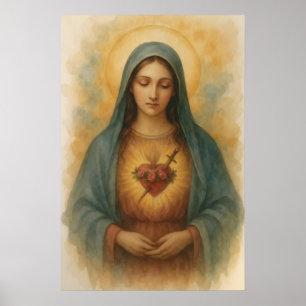 Det obefläckade hjärtat av Maria Vattenfärg Marian Poster
