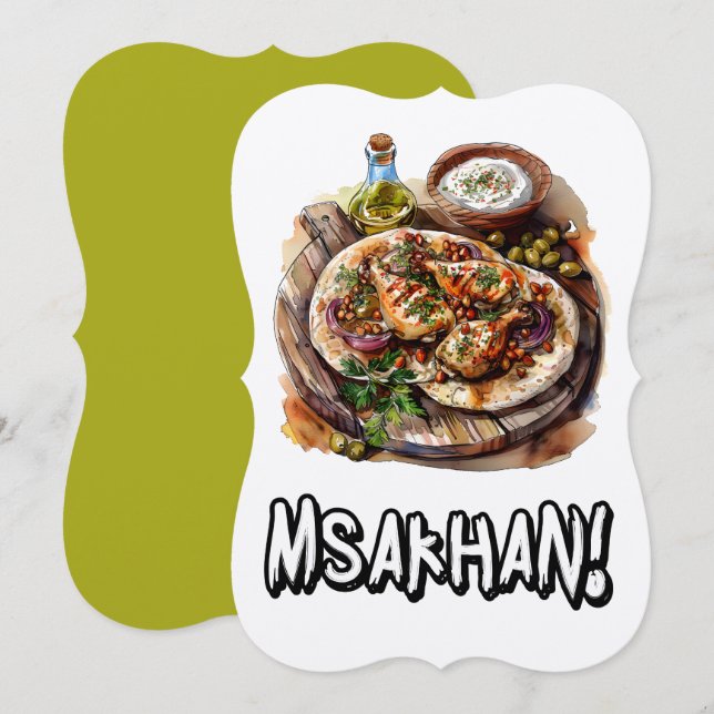Det palestinska Cuisineet Msakhan Olive Oil- م س خ Inbjudningar (Fram/baksida)