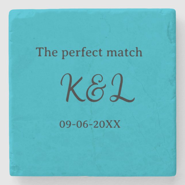 det perfekta match parets namn bokstavsdatum blå s stenunderlägg (Framsidan)