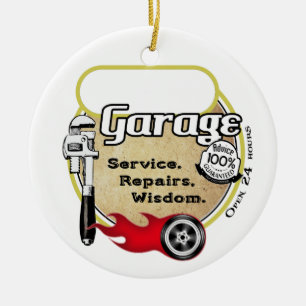 Det personifierade Retro garage undertecknar Julgransprydnad Keramik