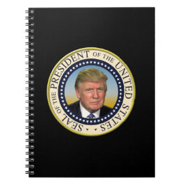 Det presidents- presidenttrumffotoet förseglar anteckningsbok med spiral