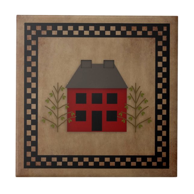 Det primitiva huset belägger med tegel kakelplatta (Framsidan)