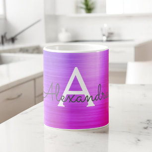 Det purpurfärgade metalliska Monogramnamn & märk Kaffemugg