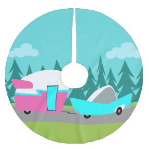 Det Retro campare-/släp- och bilträd kringgår Julgransmatta Borstad Polyester