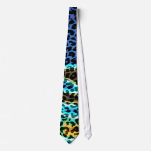 Det Retro Leopardtrycket flår (blått och Aqua) Slips