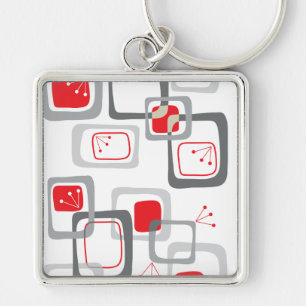 Det Retro röda körsbäret kvadrerar Keychain Fyrkantig Silverfärgad Nyckelring
