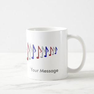 Det röda vit- och blåttmusikfjäll noterar kaffemugg