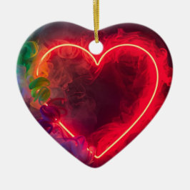 Det rökande röda heta valentinohjärtat på en julgransprydnad keramik