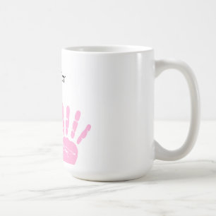 Det rosa bandet räcker tryckmuggen kaffemugg