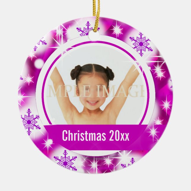 Det rosa fotoet för snowflake 2 personifierar julgransprydnad keramik (Framsidan)
