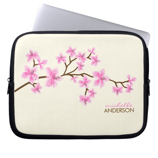 Det rosa körsbäret blomstrar träd laptop sleeve (Framsidan)
