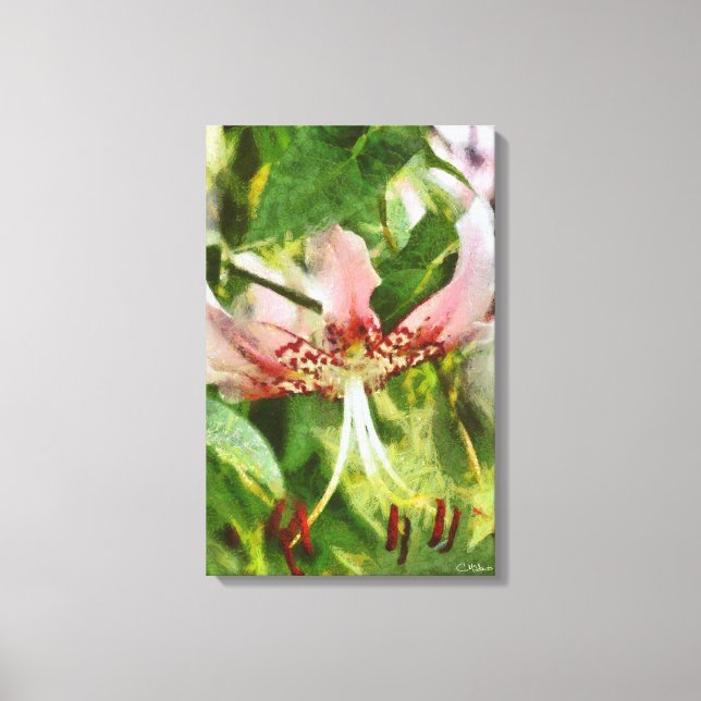 Det rosa lilja slågna in kanfaskonstverk canvastryck (Framsida)
