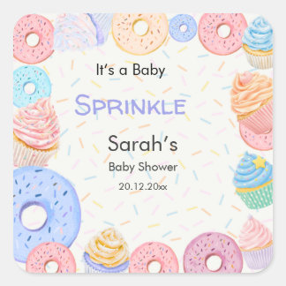 Det sitter en Baby Sprinkle Ledig Baby Shower Fyrkantigt Klistermärke