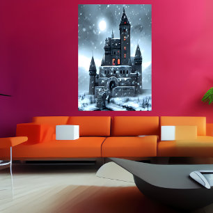 Det snöar på slottet AI Art Poster