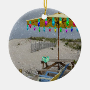 Det snowing på min strandstolprydnad julgransprydnad keramik