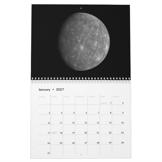 Det sol- systemet - planet vid planet kalender (Jan 2027)