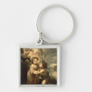 Det spädbarnKristus och Johnet The Baptist Fyrkantig Silverfärgad Nyckelring