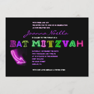 DET SPARKAR! NEONSKYLT Bat Mitzvah-inbjudan Inbjudningar