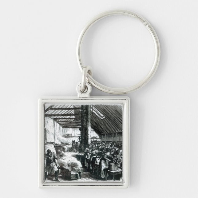 Det Spitalfields soppakök, 1867 Fyrkantig Silverfärgad Nyckelring (Framsidan)