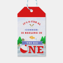 Det stora enfärgade fisketemat 1:a födelsedagen presentetikett