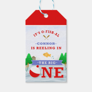 Det stora enfärgade fisketemat 1:a födelsedagen presentetikett