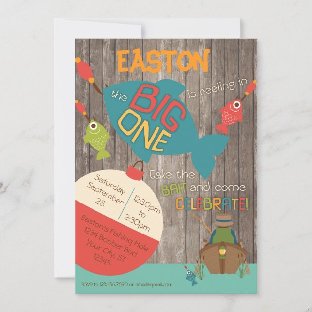 Det stora - första födelsedaginbjudan för fiske inbjudningar (Framsida)