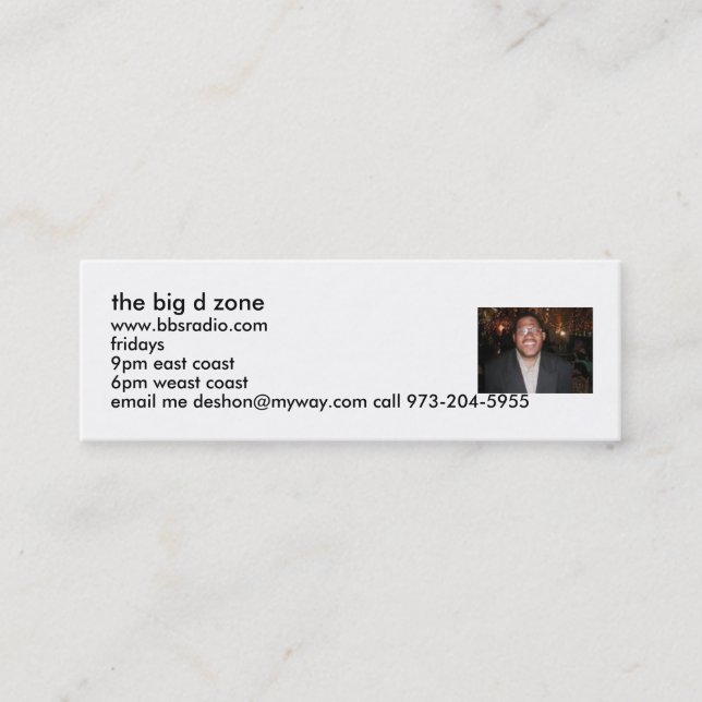 det stora zona kortet för D Mini Visitkort (Framsida)