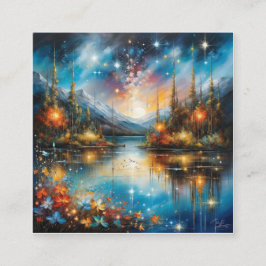 Det surreala, speglade sjö som reflekterar ett stj fyrkantigt visitkort