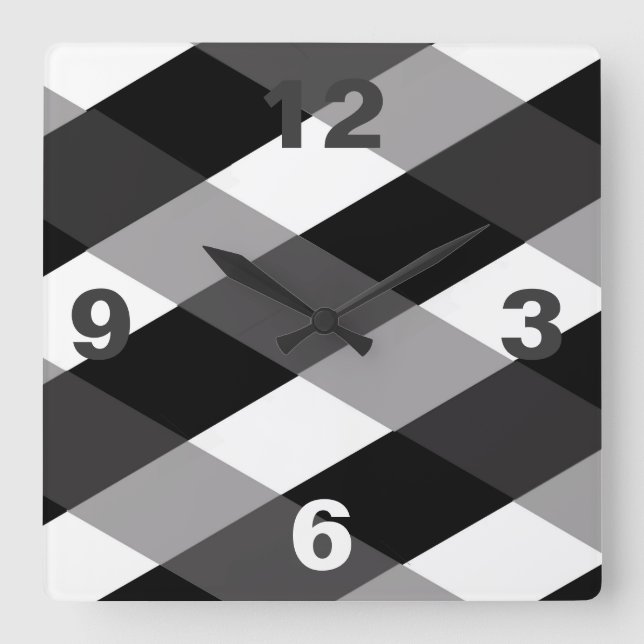 Det svart-/grått-/vitplädmönster - ta tid på fyrkantig klocka (Framsida)