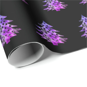Det svart rosa purpurfärgade julgranmönster presentpapper