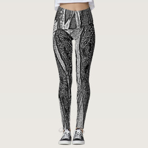 det svartvita löv formar modern konstdesign leggings