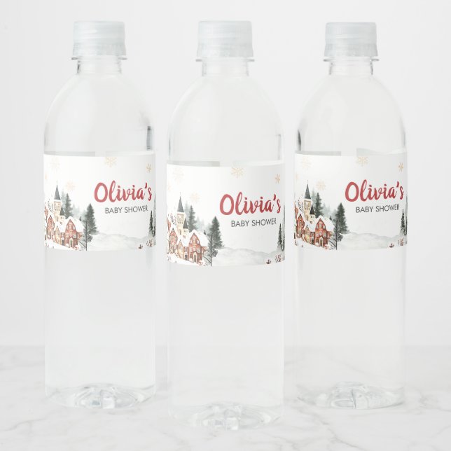 Det tar en babydusch för byvinter vattenflaskor etikett (Flaskor)