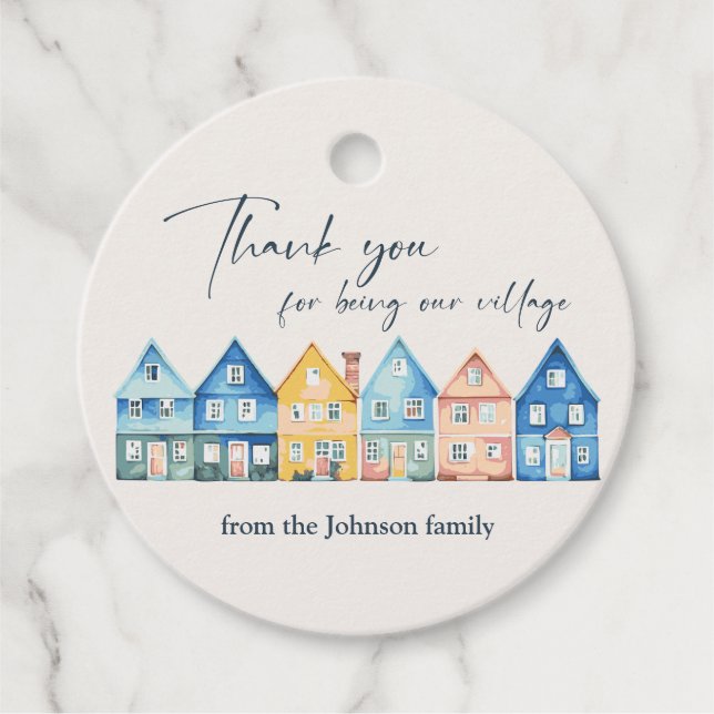 "Det tar en by" Tack Gåvor Etiketter (Framsida)