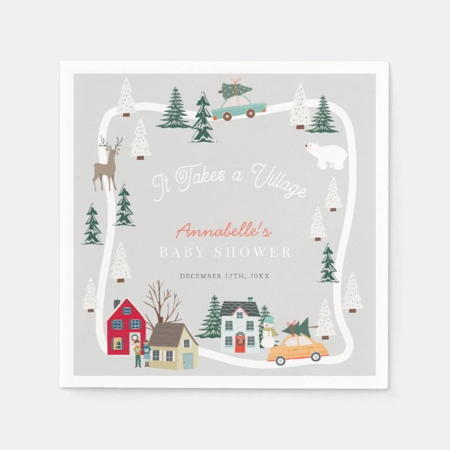 Det tar en Helgdag-babystövel i byn Grått Pappersservett (Framsidan)