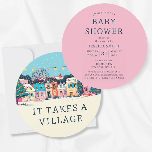 Det tar en liten babydusch för byns vinterflicka inbjudningar (Pink It Takes A Village Winter Girl Baby Shower Invitation
)