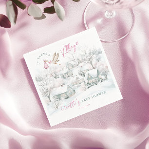 Det tar en Rosa Stork Baby Shower för byar Pappersservett