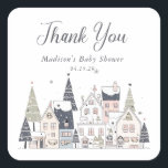 Det tar en snö, vismisk babystötare. fyrkantigt klistermärke<br><div class="desc">Det krävs en bymärke av typen Whimsical Baby Shower Tack Sticker - som är perfekt samordnad med andra produkter i samlingen. Napkins är personlig med ditt namn och datum.</div>