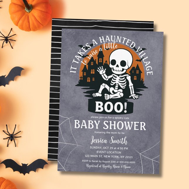 Det tar hemsökt bybo Boo Halloween babyskor Inbjudningar (It Takes Haunted Village Boo Halloween Baby Shower Invitation
)