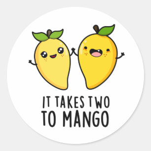 Det tar två till Mango Funny Dancing Fruit Pun Runt Klistermärke
