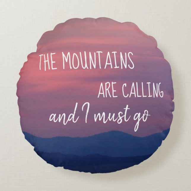 Det Themed berg kudder med solnedgångbakgrund Rund Kudde (Framsidan)