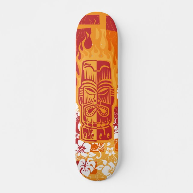 Det Tiki däcket med flammar Skateboard Bräda 20,5 Cm (Framsida)