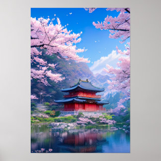 Det traditionella japanska templet från Lugnen Sjö Poster