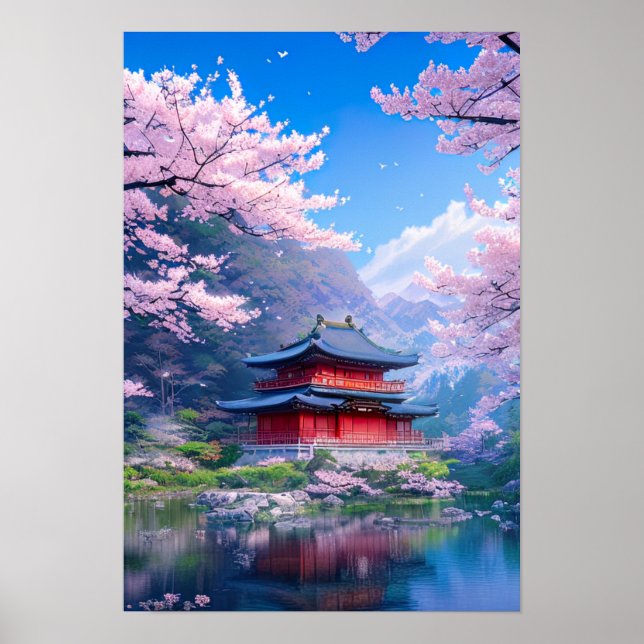 Det traditionella japanska templet från Lugnen Sjö Poster (Framsidan)