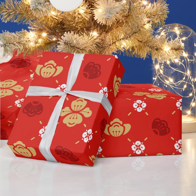 Det traditionella kinesiska Blommönstret Red under Presentpapper (Helgdagar)